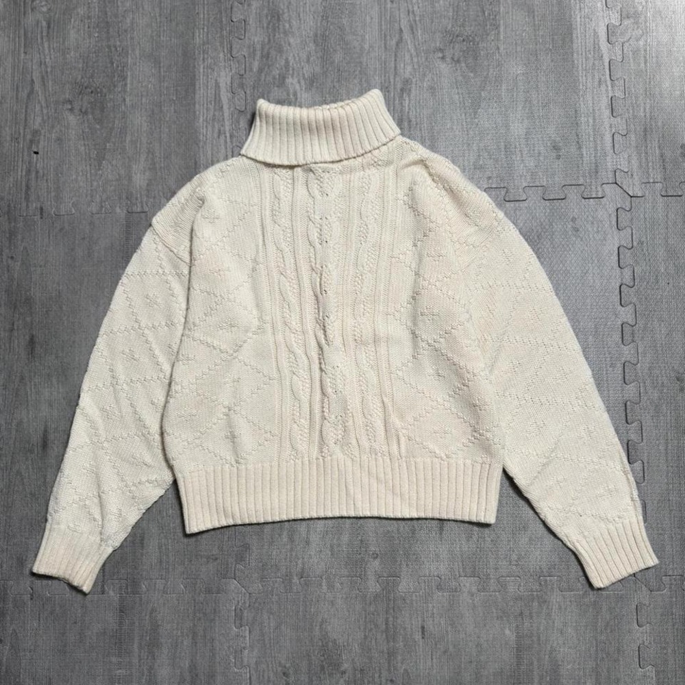 Vintage St John Bay Cable Knit Turtleneck Sweater Women's Medium Color Cream